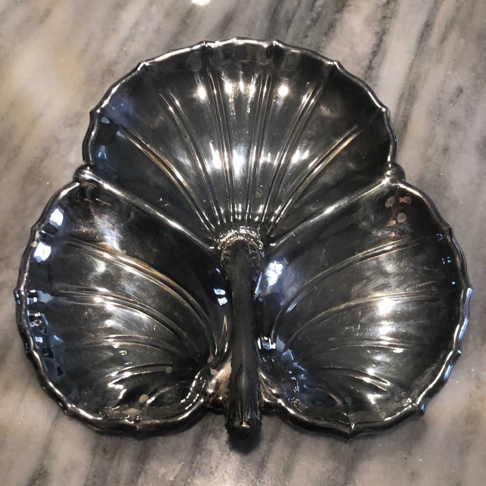 Vintage Silver‎ plated leaf divided serving tray EUC